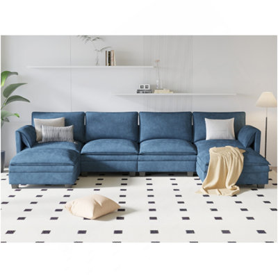 Canapé de 141,5 po à 141 places de grande taille, canapés en U avec repose-pieds mobile, accoudoirs avec canapé, canapé en tissu moderne pour le salon, l’appartement, le bureau