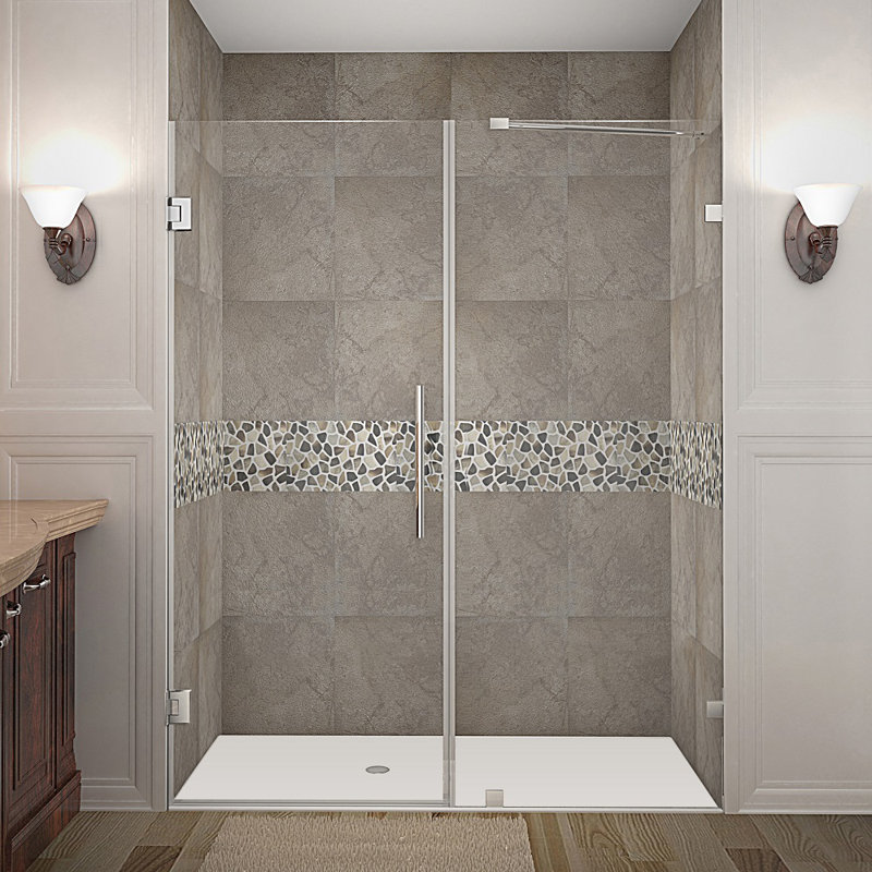 Nautis 72" H Hinged Frameless Shower Door, Stainless Steel