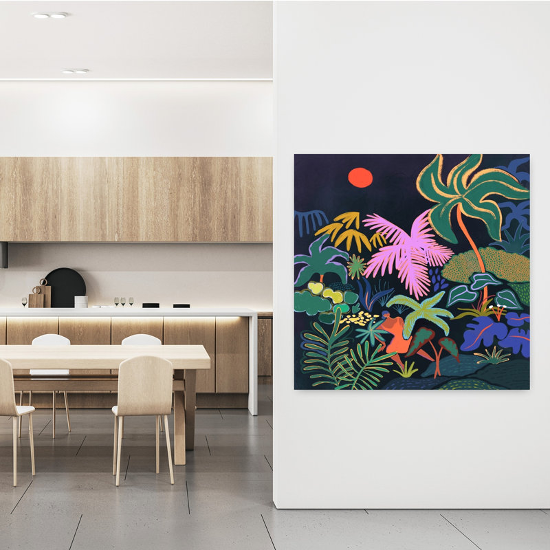 Art contemporain, paysage de forêt abstrait coloré et vibrant, H 48 po x l 48 po