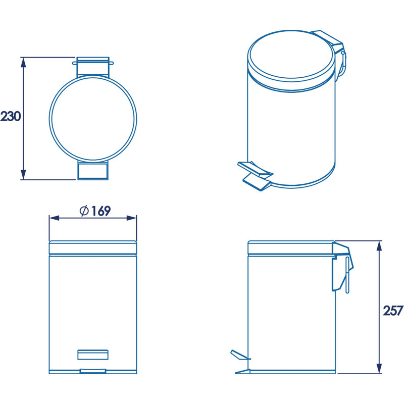 Britannia Metal Step On Kitchen Trash Can, 3 L