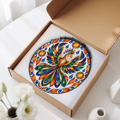 Vibrant Stained Glass Phoenix Circular Mandala Canvas Wall Art