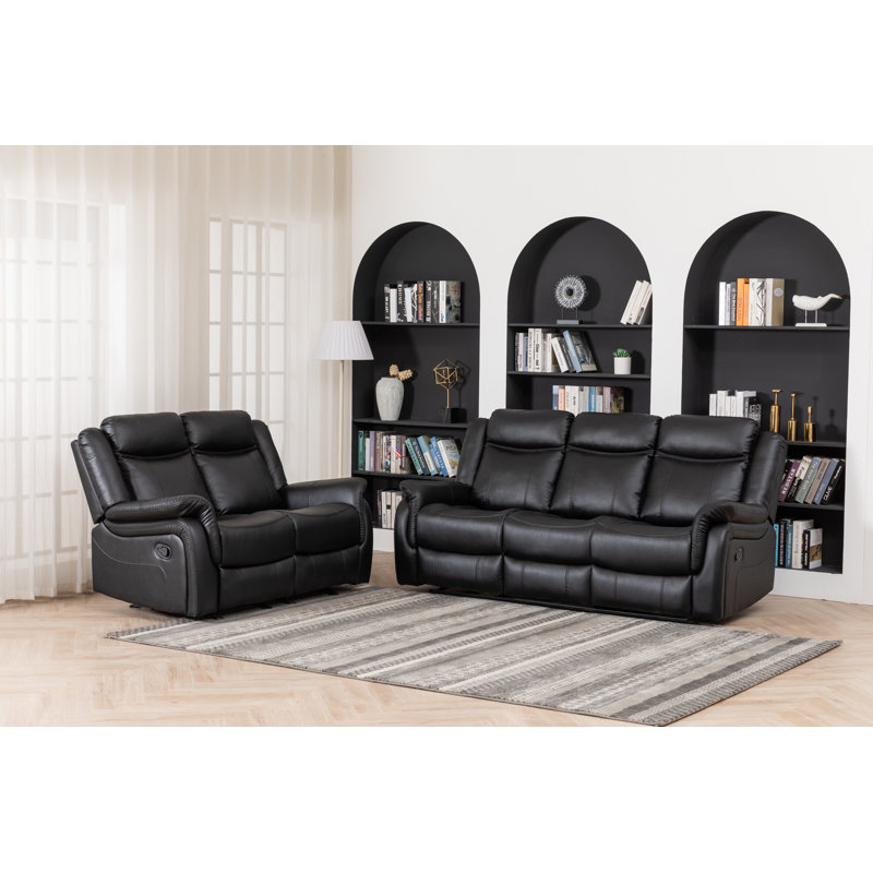 Canapé inclinable manuel avec causeuse et causeuse en cuir synthétique avec porte-gobelet noir, Noir