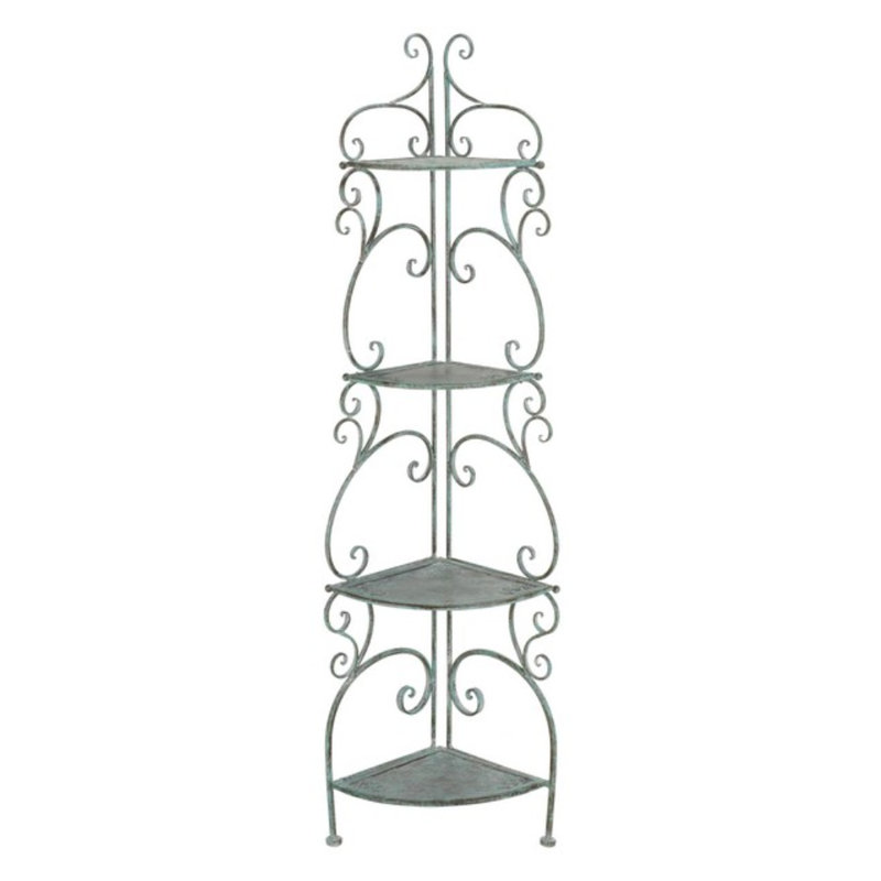 Odine Corner Shelf, Elegant Four-Tier Durable Antique Iron Frame Shelve, 59.8''H X 12.6''W X 12.6''D, Antique Green
