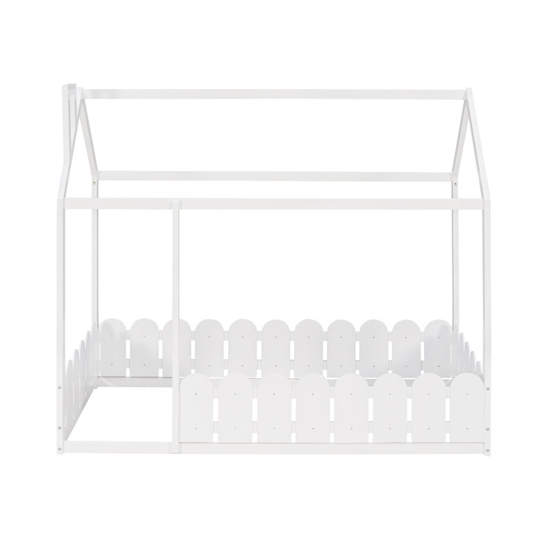 Structure de lit en bois avec clôture de sécurité, Argent, Lit simple