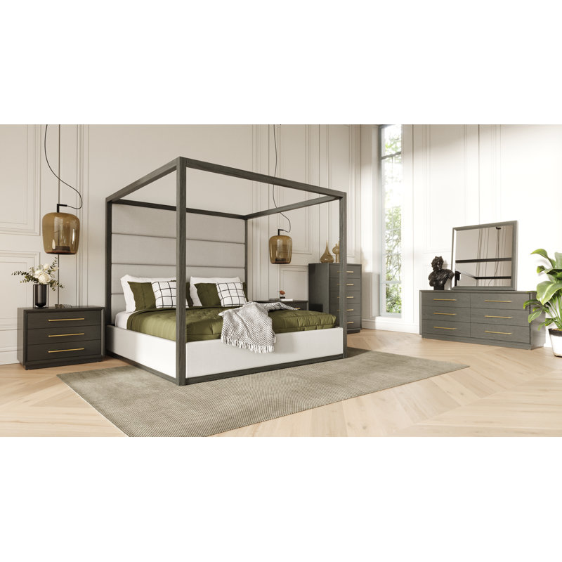Ensemble de chambre à coucher Langley, Très grand, Gray/Off-White