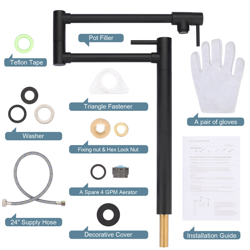 Robinet remplisseur rétractable avec accessoires, Noir