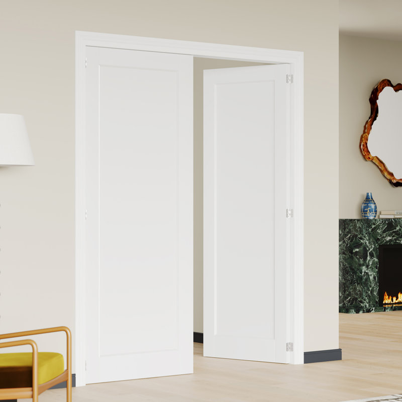 Porte intérieure double avec cadre assorti et porte de garde-manger intérieure en panneau de fibres à densité moyenne blanc à 1 panneau de style shaker