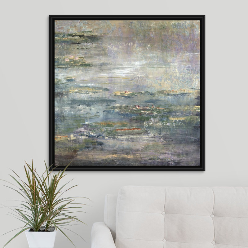 «Twilight Lilies II», peinture sur toile, Cadre flottant noir, H 37,7 po x l 37,7 po x P 1,75 po
