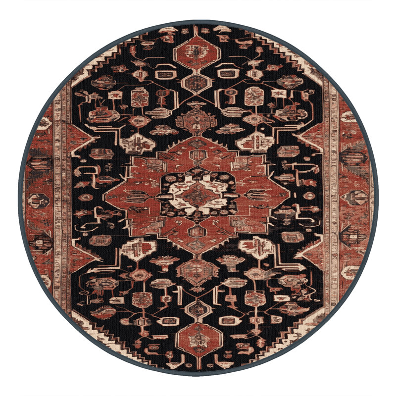 Machine Washable Persian Brown Area Rug, Round 4'
