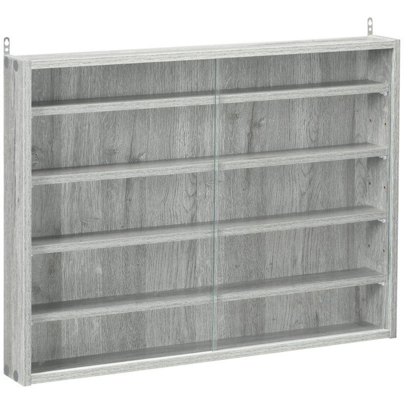 Vitrine, vitrine en verre avec 2 portes et tablettes réglables, fixation murale, Gris