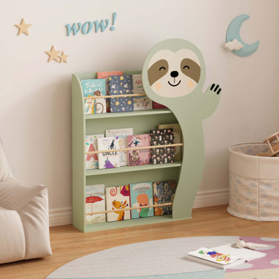 Bibliothèque pour enfants paresseux, présentoir de livres pour tout-petits avec 3 niveaux, conception mignonne d'animaux, bibliothèque en bois pour chambre de jeu, coin chambre et coin lecture, rangement sécuritaire et robuste