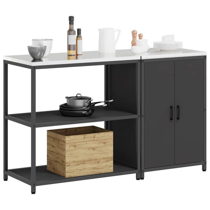  Kitchen Storage Set With Shelf 2 Pcs White 150 X 50 X 92 Cm, Black