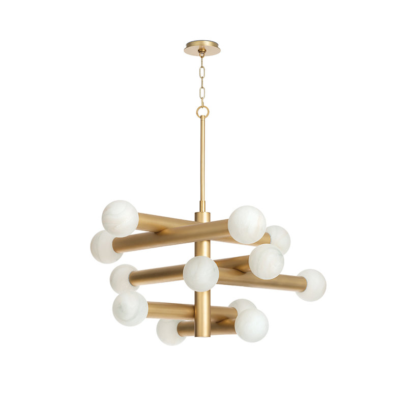 Natural Brass Sputnik Chandelier with Alabaster Glass Globes