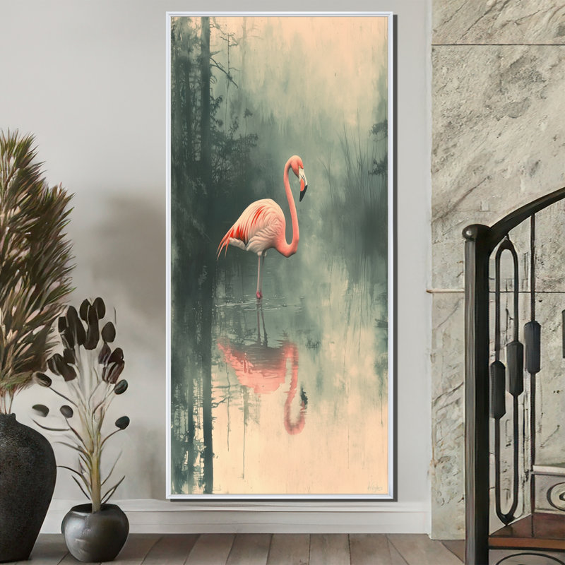 Codan Flamingo In The Marsh II - Flamingo, reproduction sur toile, H 60 po x l 28 po, Impression encadrée flottante, Blanc