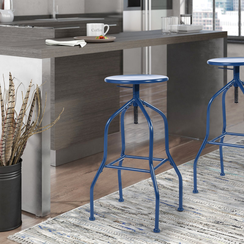 Falmouth Swivel Adjustable Height Counter Stool with Metal Frame, Blue