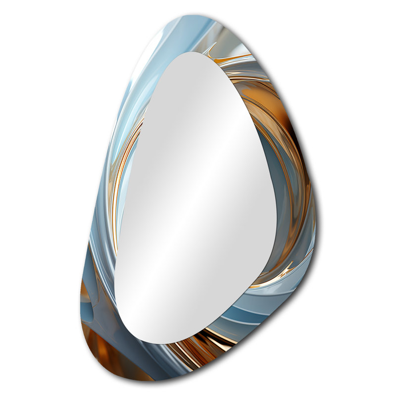 Clarinda vortext blanc et or de Clarinda - miroir asymétrique spirales abstraites, miroir mural décoratif de forme unique blanc