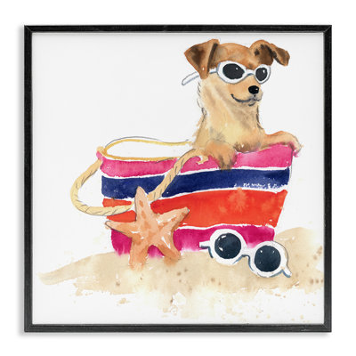 «Sandy Dog in Beach Bag», estampe numérique encadrée par Geoff Allen