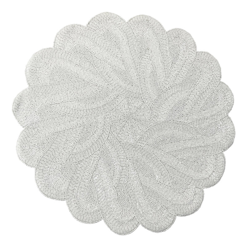 Hand Beaded Braided Circular, White