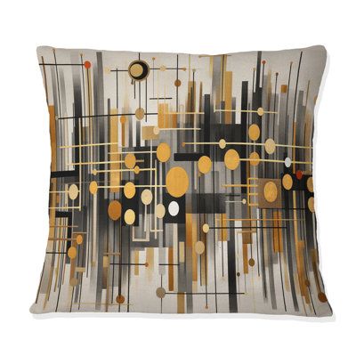 Coussin décoratif doré et noir à motifs infinis - formes abstraites