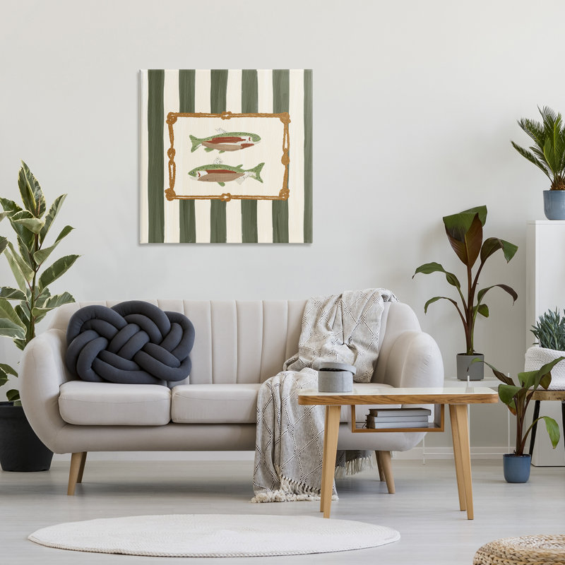 Toile à rayures vertes «Gone Fishing» par Veronica Lara, H 30 po x l 30 po