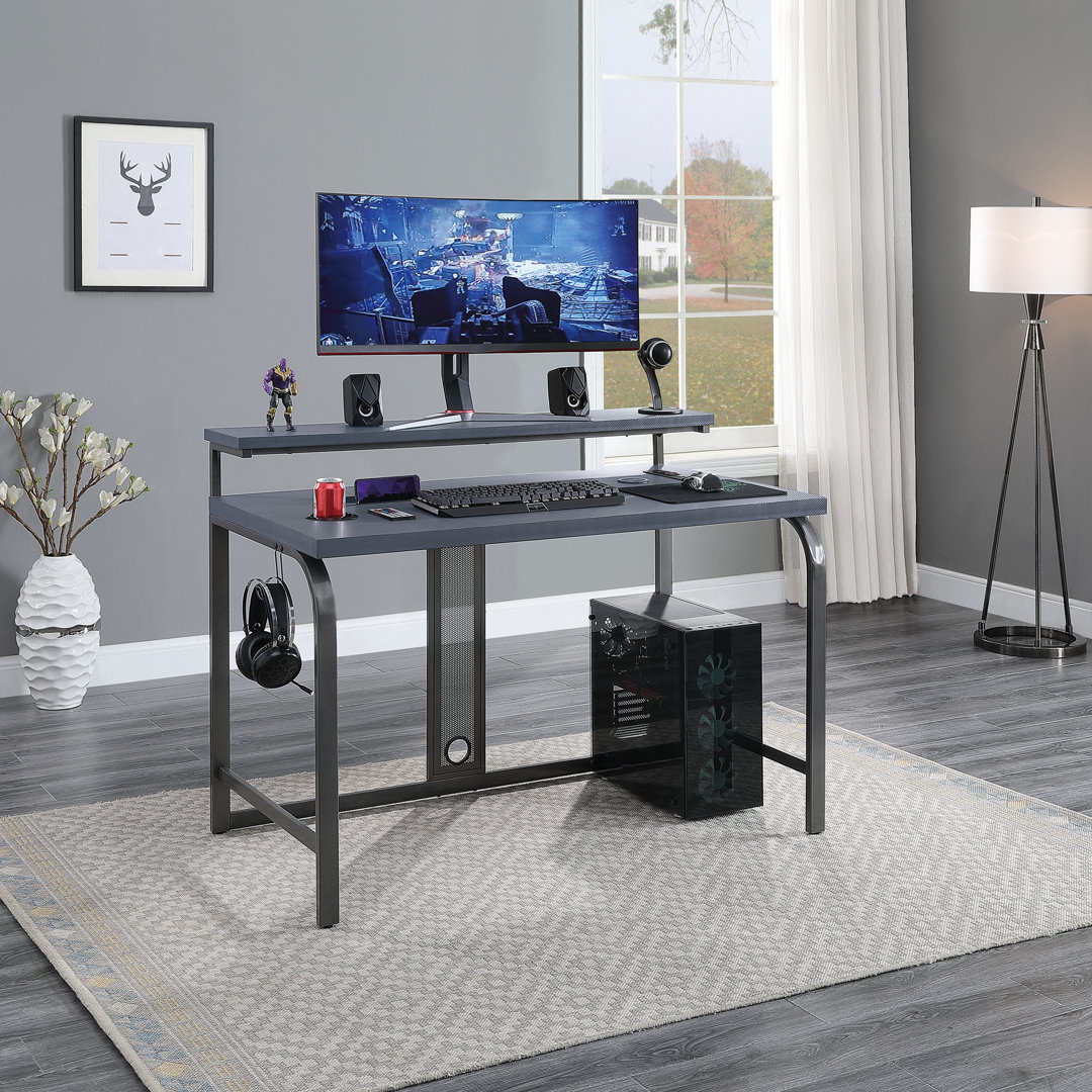 Metal Base Computer Desk with Power Outlet Inbox Zero