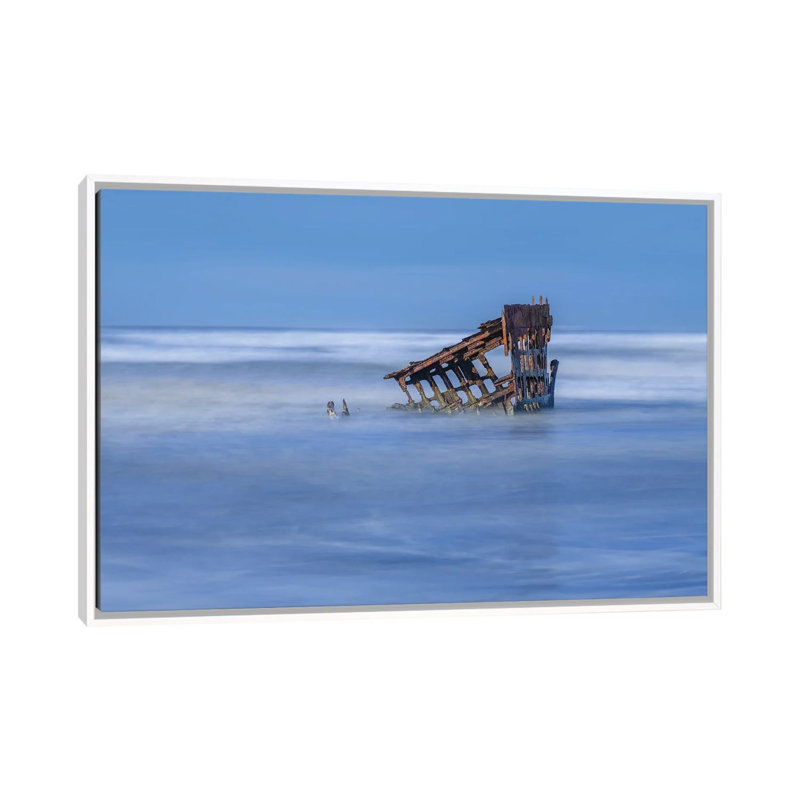 «Peter Iredale Shipwreck 1906», reproduction d'art sur toile encadrée, 48" x 32", Framed Canvas, White