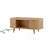 42.5"W Wooden Oval Fluted Coffee Table with Charging Station, Mid-Century Center Table with Sliding Tambour Door,Farmhouse Cocktail Table for Living Room, Natural/Teak
