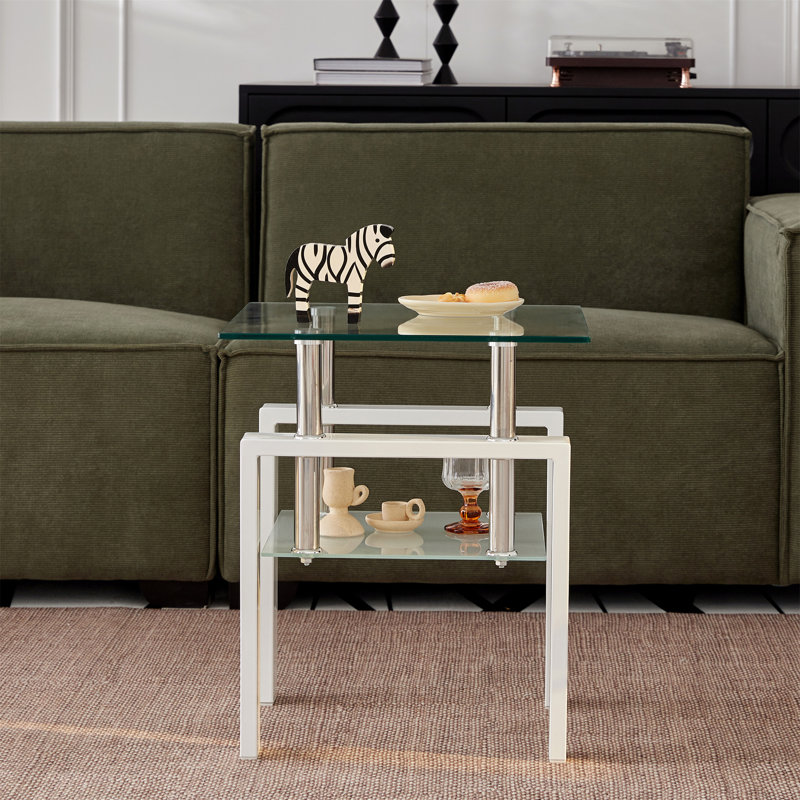 Table de bout en verre trempé transparent 2 pièces, table d'appoint avec rangement à 2 couches pour espaces compacts et design moderne