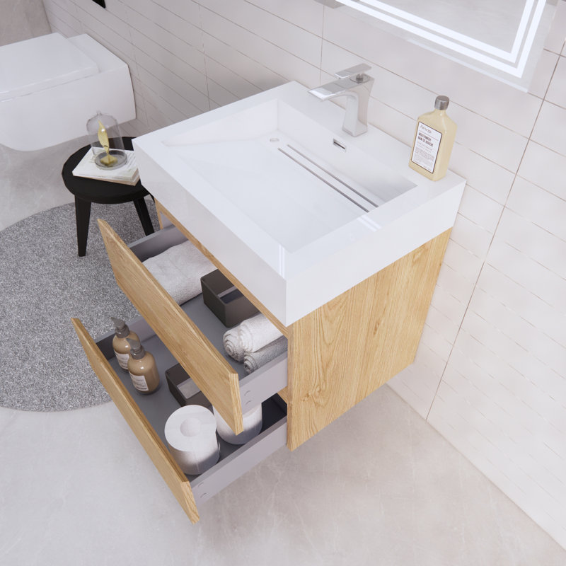 Babajide Bathroom Vanity with Acrylic Top, New England Oak