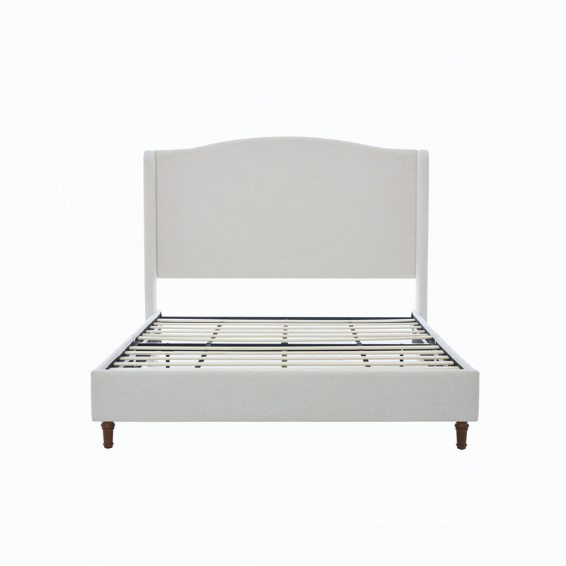 Kokoruda Tall 54" Headboard Upholstered Wingback Bed, Queen, Ivory