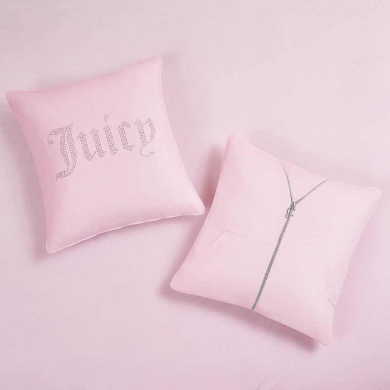 Juicy Couture Velour Comforter Set with 2 Decorative Pillows, Queen + 2 Standard Shams, Marshmallow Pink