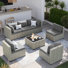 Ensemble de meubles de patio pour 6 personnes avec coussins confortables et table en verre Demasi