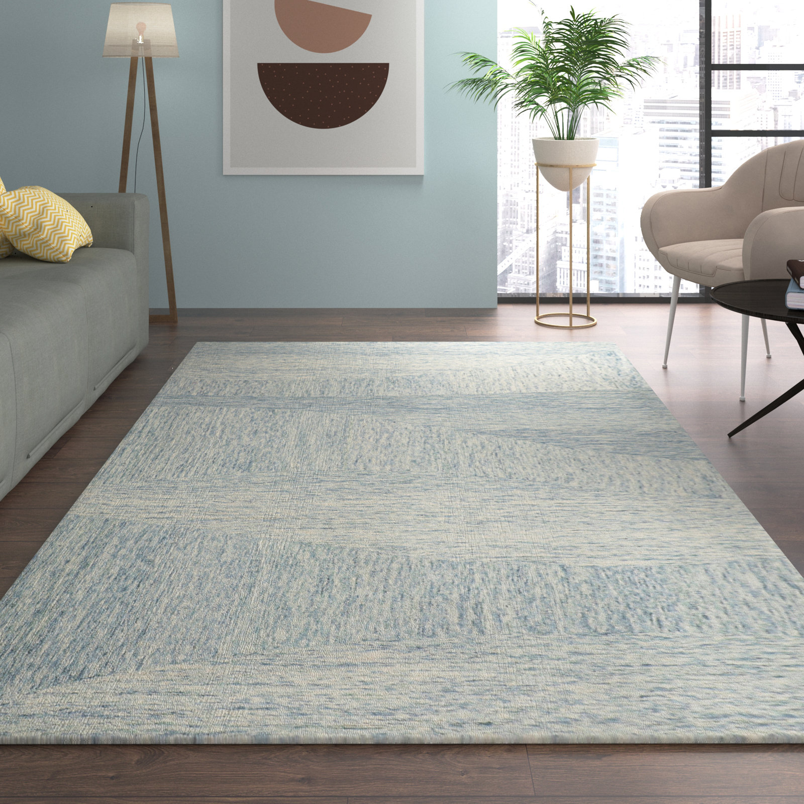 Kempner Blue Ivory Hand-Tufted Abstract Wool Rug, Rectangle 9' x 12'