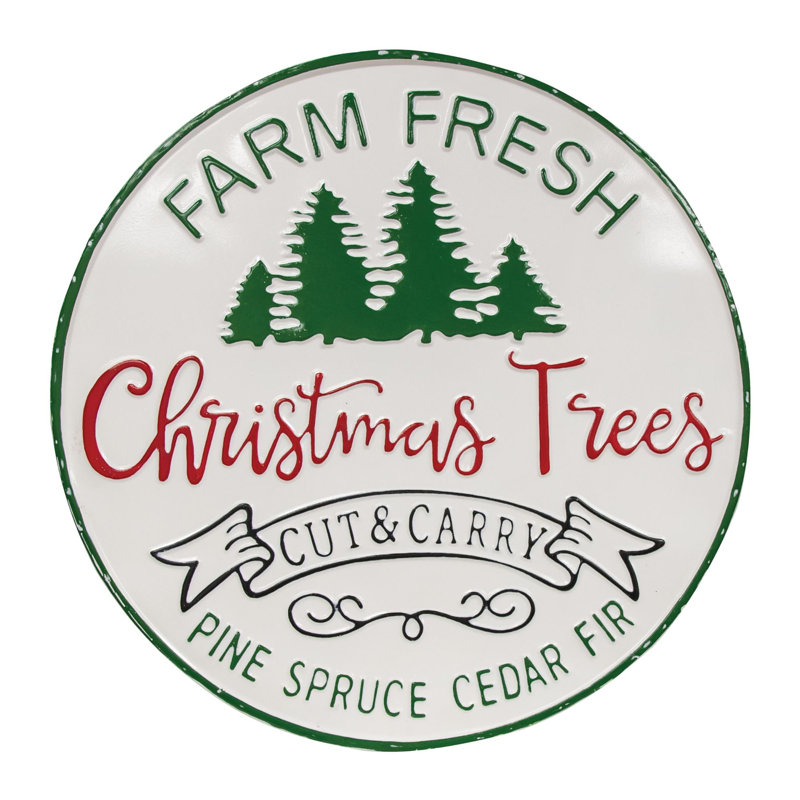 Enseigne ronde en métal Farm Fresh Christmas Trees