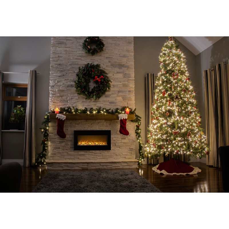 Orren Ellis 36-Inch Wall Mounted Electric Fireplace - Modern Fireplace with Floor Stand, Remote, and Adjustable Heat and Brightness
