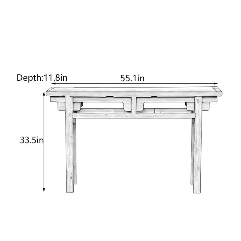Console en bois d'orme nouveau style chinois, H 33,5 po x l 55,1 po x P 11,8 po