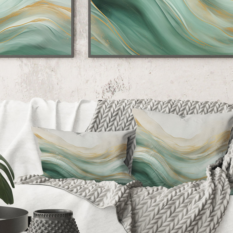 Coussin décoratif or et vert Soft Wave Fusion I - Abstract Shapes