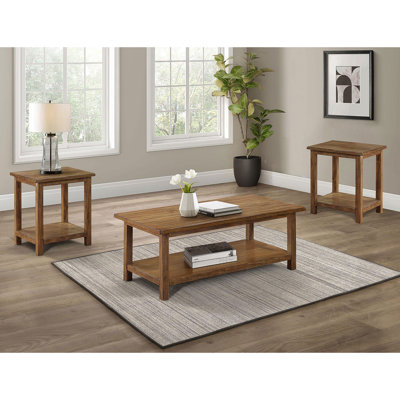 Ensemble de table en bois 3 pièces avec 3 tablettes ouvertes en brun vieilli