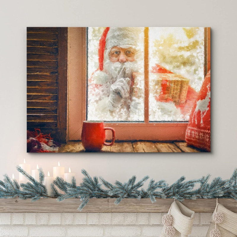 Fenêtre, vue, hiver, givre, père Noël, célébrations et fêtes, décoration, art moderne, Toile tendue, H 12 po x l 18 po