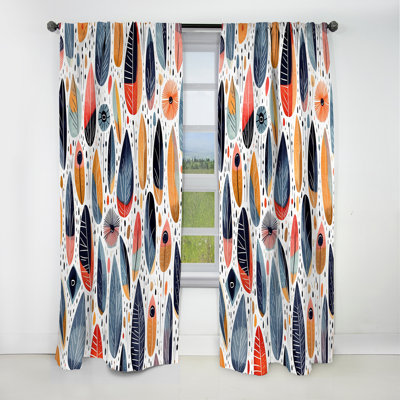 Motif floral bleu jaune et scandinave - Rideau abstrait - Rideau occultant en velours - 1 panneau