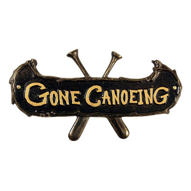 Gone Canoeing Garden Plaque, Black and Gold