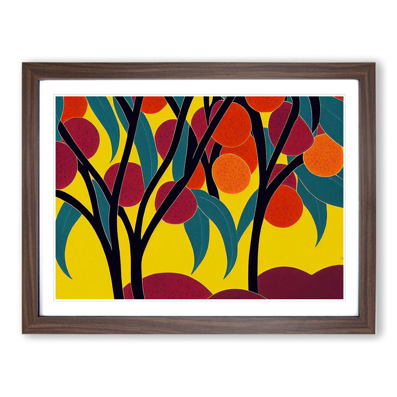 Abstract Fruit Tree - Single Picture Frame Print, 46cm H x 64cm W x 2cm D, Walnut