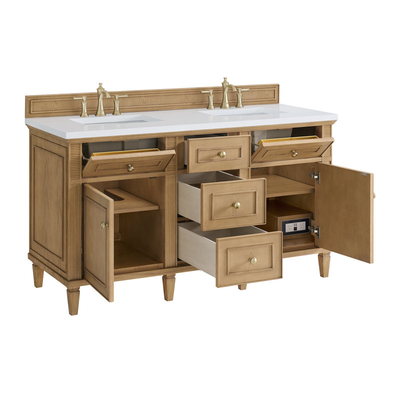 Lorelai 60'' W Double Vanity, White Zeus, Light Natural Oak, 8" Widespread