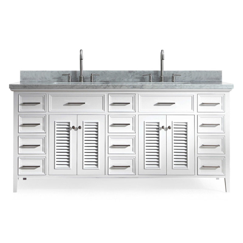 Kensington Double Vanity, White, Carrara White Marble, 73"