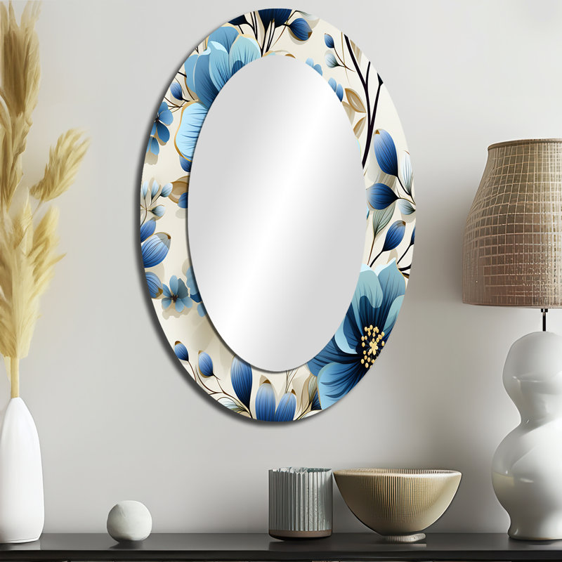 Motif floral Ridaan Blue Coastal Elegance, H 36 po x l 24 po, Ovale