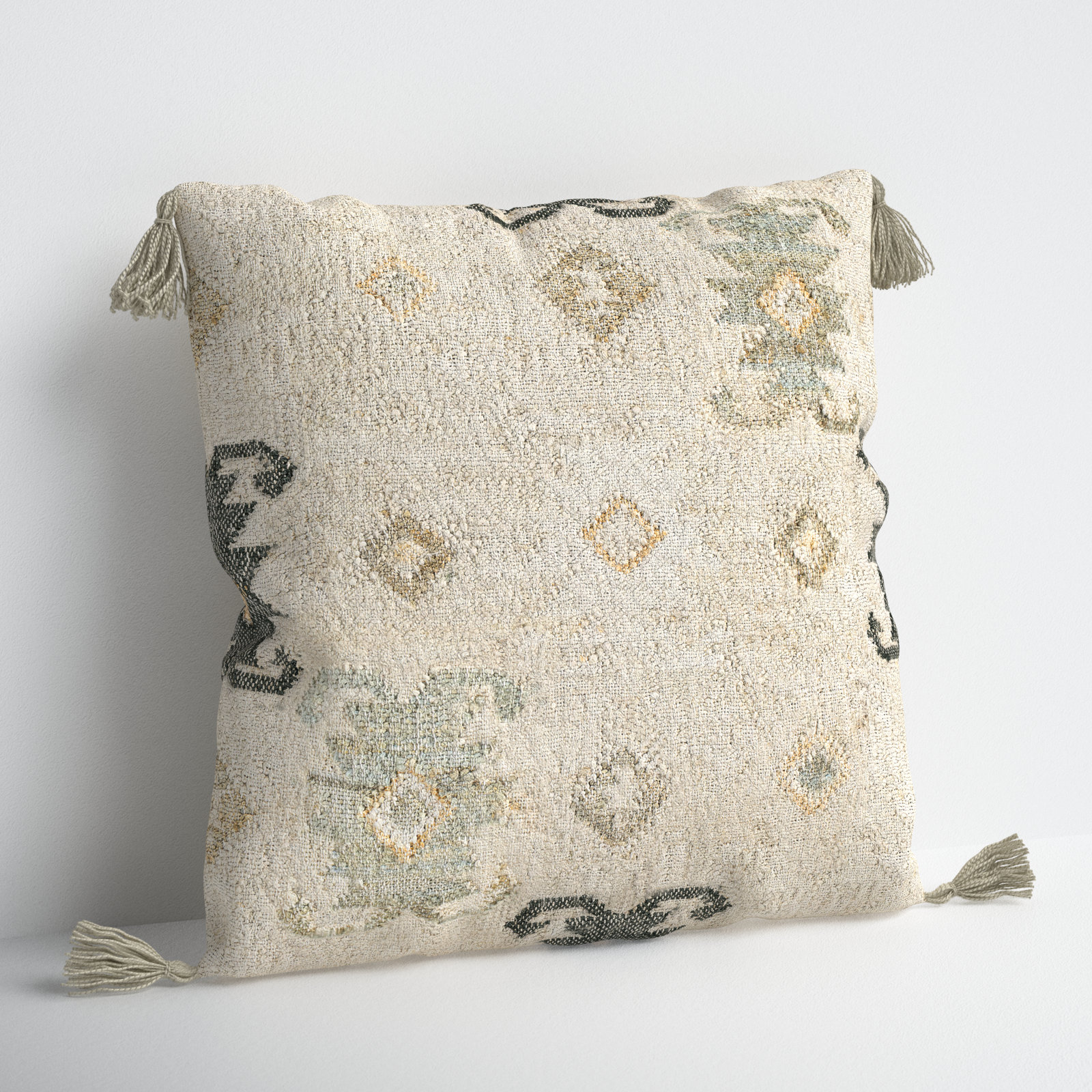 Peridan Tassels Jute / Sisal Throw Pillow, 20" H x 20" W x 5" D, Khaki/Ivory