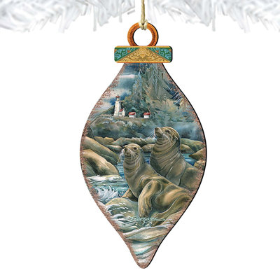Lions of the Sea Lighthouse Caves Wooden Ornament by J. Bergsma