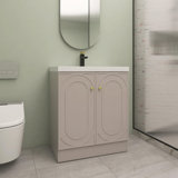 30" Freestanding Bathroom Vanity with White Resin Sink & 2 Soft-Close Cabinet Doors
