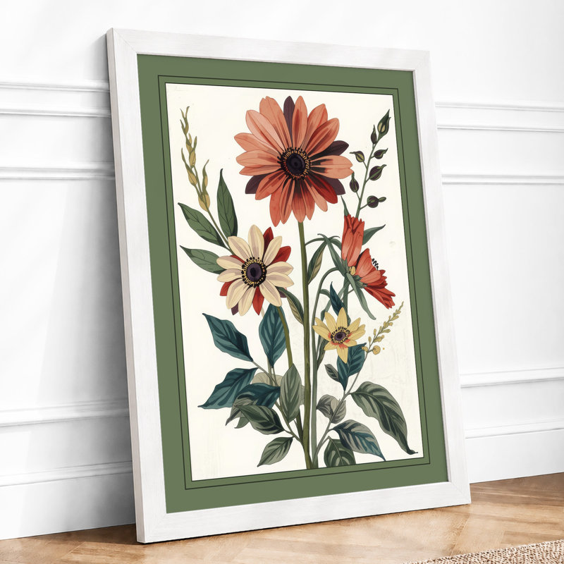 Three Blooms Botanical - Framed Print, A2 - 59.4 x 42.0 cm, White