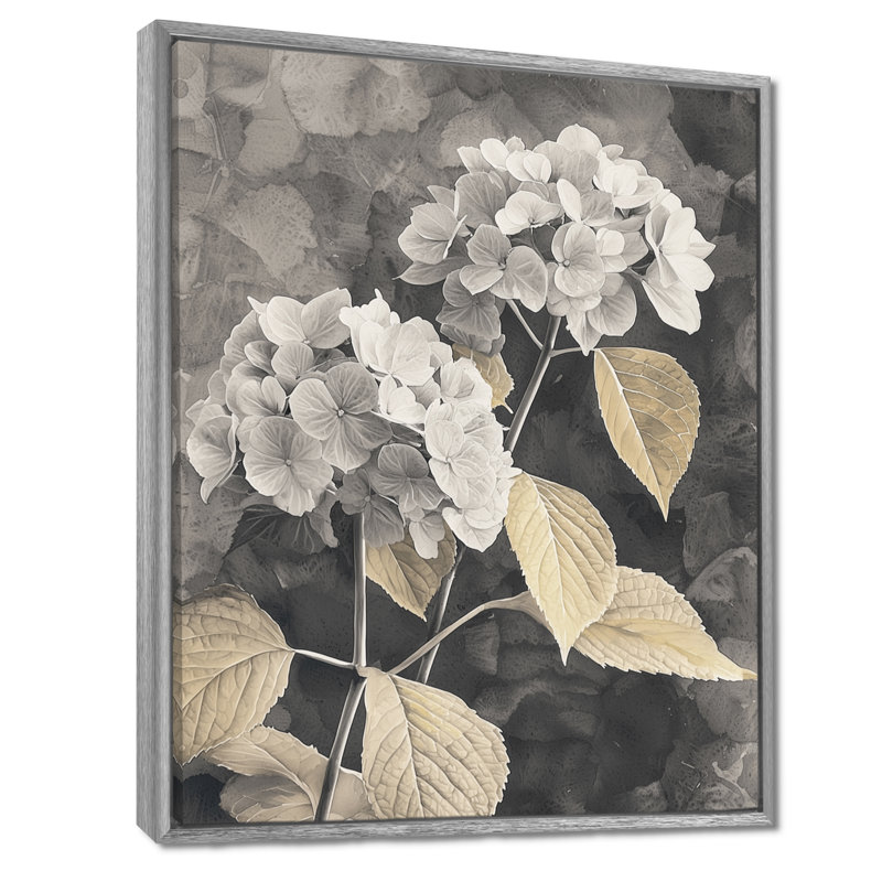 Rétro hortensias en hiver Highlight II - hydrangées, art mural encadré, H 20 po x l 12 po, Impression encadrée flottante